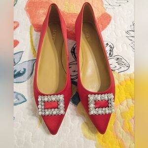 NIB J. Crew Satin Pointy Toe Flats with Crystal Embellished Buckle